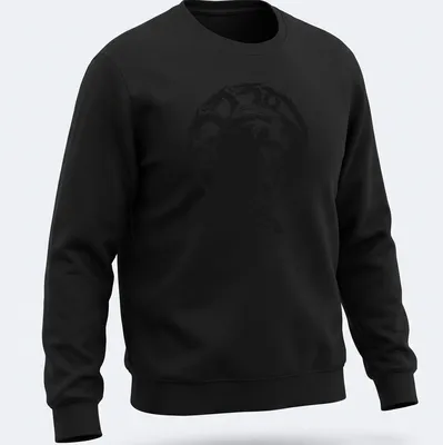 Black silhouette of Daemon Targaryen on a white background with printed text. — printed on a unisex sweatshirt