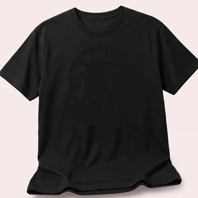 Black silhouette of Daemon Targaryen on a white background with printed text. — printed on a unisex t-shirt