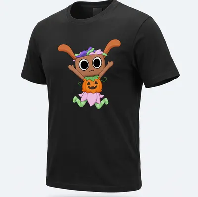 Kawaii cartoon character in a pumpkin costume with the text Dandy Bassie World Gamer