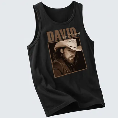 Vintage sepia portrait of David Lee Murphy in a cowboy hat — printed on a tank top