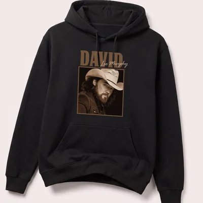 Vintage sepia portrait of David Lee Murphy in a cowboy hat — printed on a unisex hoodie