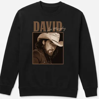 Vintage sepia portrait of David Lee Murphy in a cowboy hat — printed on a unisex sweatshirt