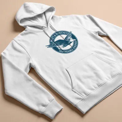 Vintage emblem t-shirt featuring an eagle and Pratt & Whitney text in navy and white. — printed on a unisex hoodie