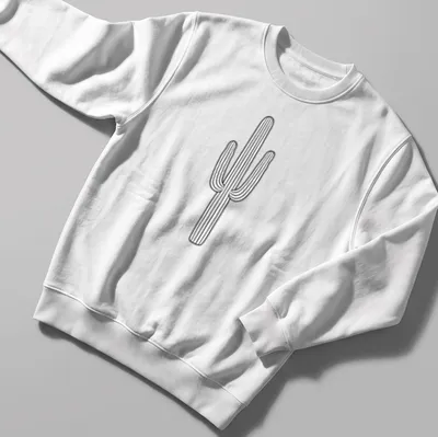 Minimal line art of a cactus with text Desert Cactus Y2K in black and white — printed on a unisex sweatshirt