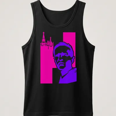 Synthwave style Dissident portrait t-shirt with bold colors — printed on a tank top