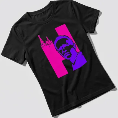 Synthwave style Dissident portrait t-shirt with bold colors — printed on a women's shirt