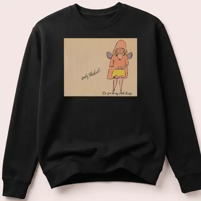 Colorful line-art of a girl with a cat alongside playful text — printed on a unisex sweatshirt