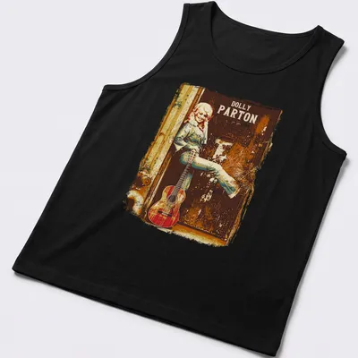 Vintage Dolly Parton T-shirt with retro design and bold text — printed on a tank top