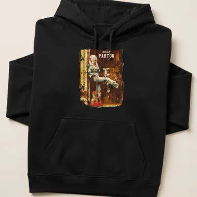 Vintage Dolly Parton T-shirt with retro design and bold text — printed on a unisex hoodie