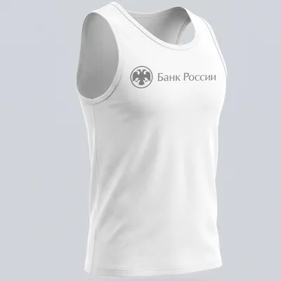 Minimalist eagle emblem with the text Банк России in gray and white — printed on a tank top