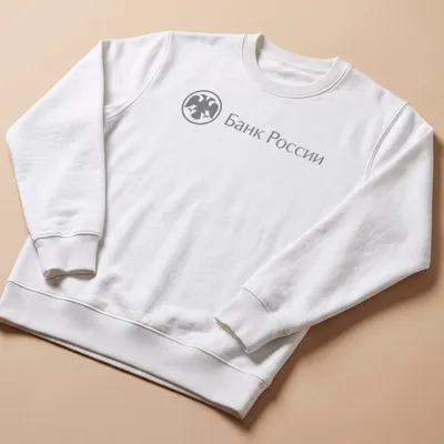 Minimalist eagle emblem with the text Банк России in gray and white — printed on a unisex sweatshirt