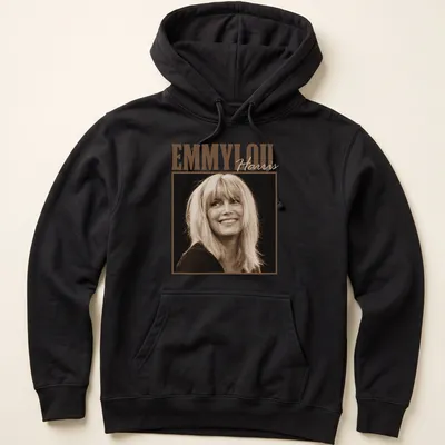 Vintage portrait of Emmylou Harris printed in cream, brown, and black. — printed on a unisex hoodie