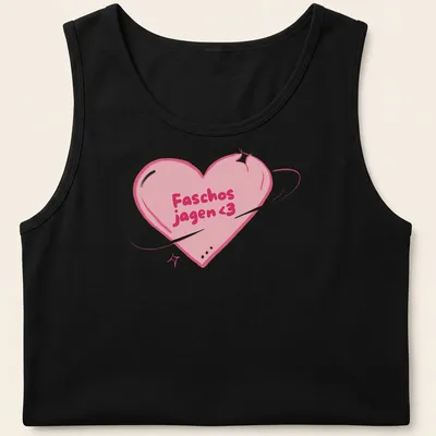 Kawaii line-art style shirt featuring a pink heart with the text Faschos jagen 3 — printed on a tank top