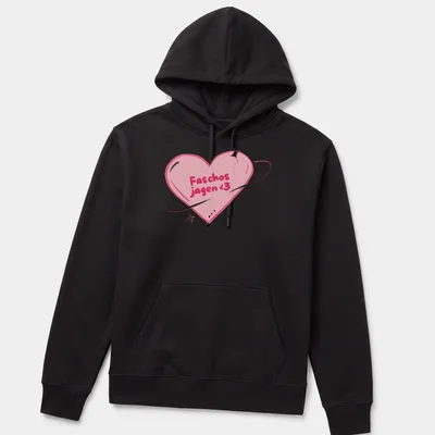 Kawaii line-art style shirt featuring a pink heart with the text Faschos jagen 3 — printed on a unisex hoodie