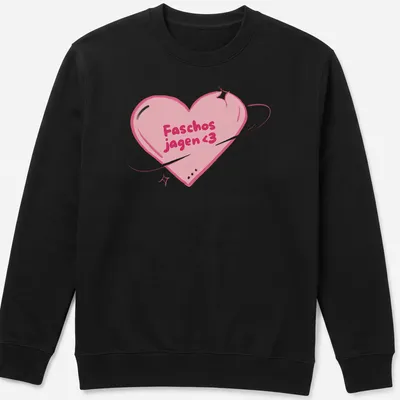 Kawaii line-art style shirt featuring a pink heart with the text Faschos jagen 3 — printed on a unisex sweatshirt