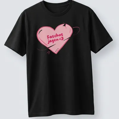 Kawaii line-art style shirt featuring a pink heart with the text Faschos jagen 3