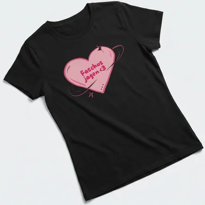 Kawaii line-art style shirt featuring a pink heart with the text Faschos jagen 3 — printed on a women's shirt