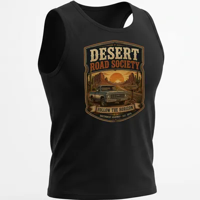 Vintage pickup truck design with retro text for road enthusiasts — printed on a tank top