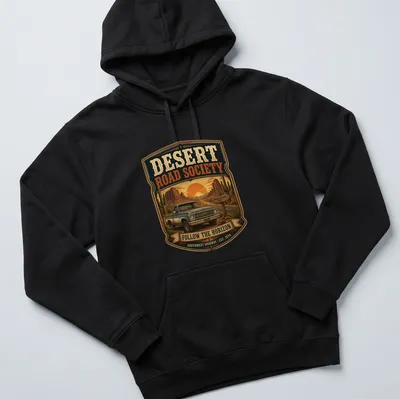 Vintage pickup truck design with retro text for road enthusiasts — printed on a unisex hoodie