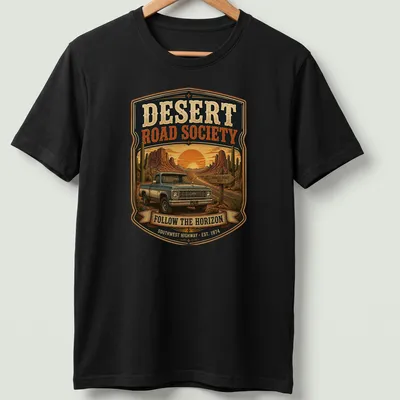 Vintage pickup truck design with retro text for road enthusiasts