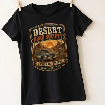 Vintage pickup truck design with retro text for road enthusiasts — printed on a women's shirt