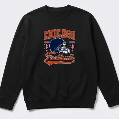 Vintage Chicago football helmet design with text in navy, orange, and white — printed on a unisex sweatshirt