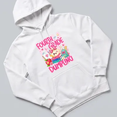 Kawaii style t-shirt with a cute dumpling and school supplies illustration — printed on a unisex hoodie