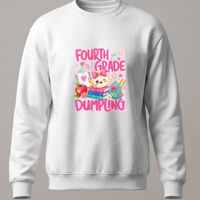 Kawaii style t-shirt with a cute dumpling and school supplies illustration — printed on a unisex sweatshirt