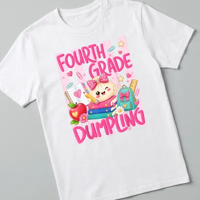 Kawaii style t-shirt with a cute dumpling and school supplies illustration