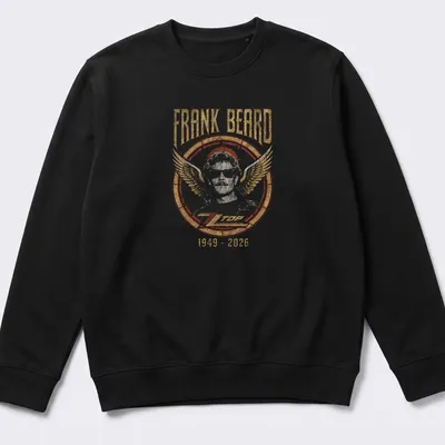Vintage retro tribute to Frank Beard with bold text and rock colors — printed on a unisex sweatshirt