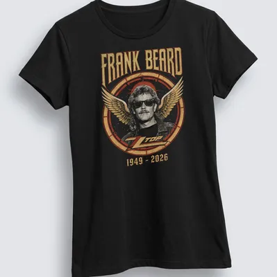 Vintage retro tribute to Frank Beard with bold text and rock colors — printed on a women's shirt