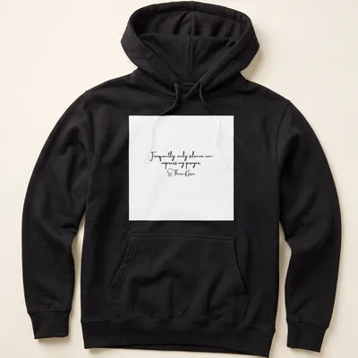 Elegant script T-shirt with St. Therese of Lisieux quote about silence in prayer — printed on a unisex hoodie