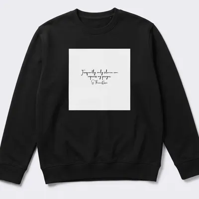Elegant script T-shirt with St. Therese of Lisieux quote about silence in prayer — printed on a unisex sweatshirt