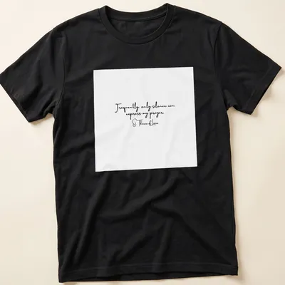 Elegant script T-shirt with St. Therese of Lisieux quote about silence in prayer — printed on a unisex t-shirt