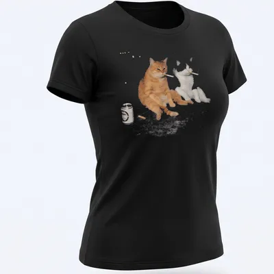 Vintage meme style t-shirt featuring an orange tabby cat smoking and drinking beer — printed on a women's shirt