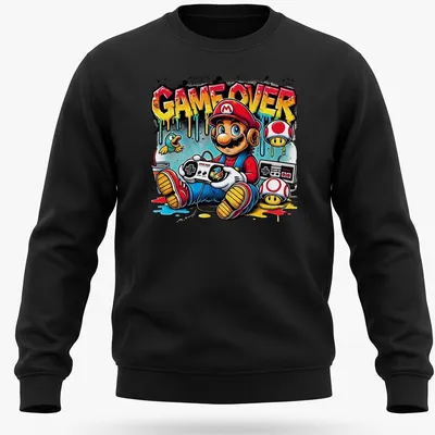 Street graffiti art of Mario with gaming controller and GAME OVER text — printed on a unisex sweatshirt