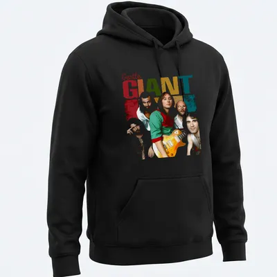 Vintage T-shirt featuring Gentle Giant band members in vibrant colors — printed on a unisex hoodie