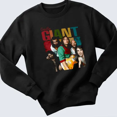 Vintage T-shirt featuring Gentle Giant band members in vibrant colors — printed on a unisex sweatshirt