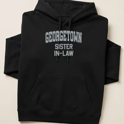 Bold collegiate Georgetown Sister In-Law shirt in gray — printed on a unisex hoodie