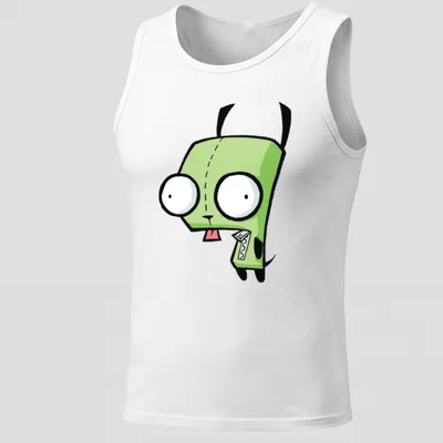 Cartoon style Gir from Invader Zim in green, black, and white colors — printed on a tank top