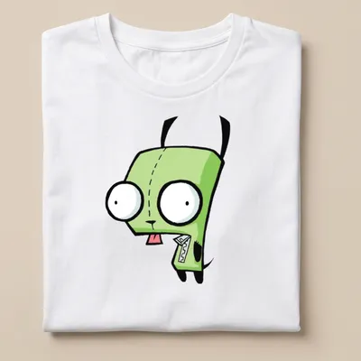 Cartoon style Gir from Invader Zim in green, black, and white colors — printed on a unisex t-shirt