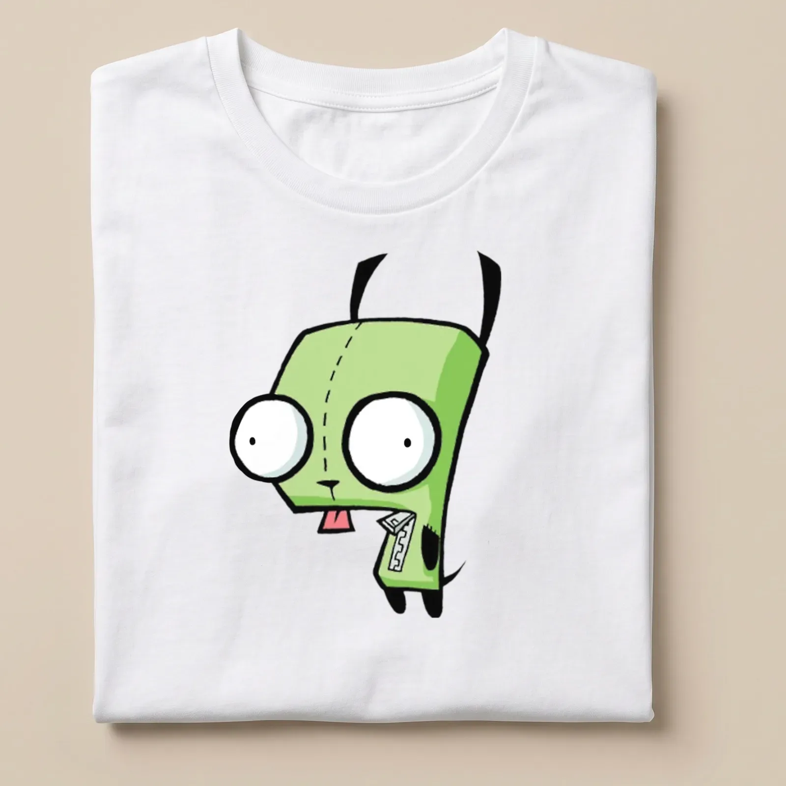 Cartoon style Gir from Invader Zim in green, black, and white colors — printed on a unisex t-shirt