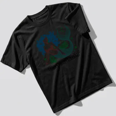 Vintage woodcut print of a mermaid and 'Gone Fishin' text in teal and blue — printed on a unisex t-shirt