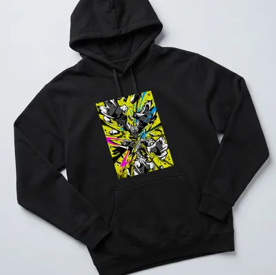 Graffiti cats in flight, painting with colorful spray cans in vibrant hues — printed on a unisex hoodie