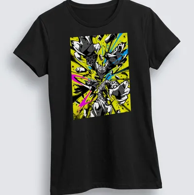 Graffiti cats in flight, painting with colorful spray cans in vibrant hues — printed on a women's shirt