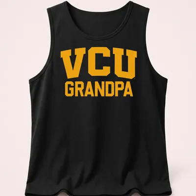 Bold yellow VCU Grandpa t-shirt with collegiate typography — printed on a tank top