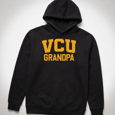 Bold yellow VCU Grandpa t-shirt with collegiate typography — printed on a unisex hoodie