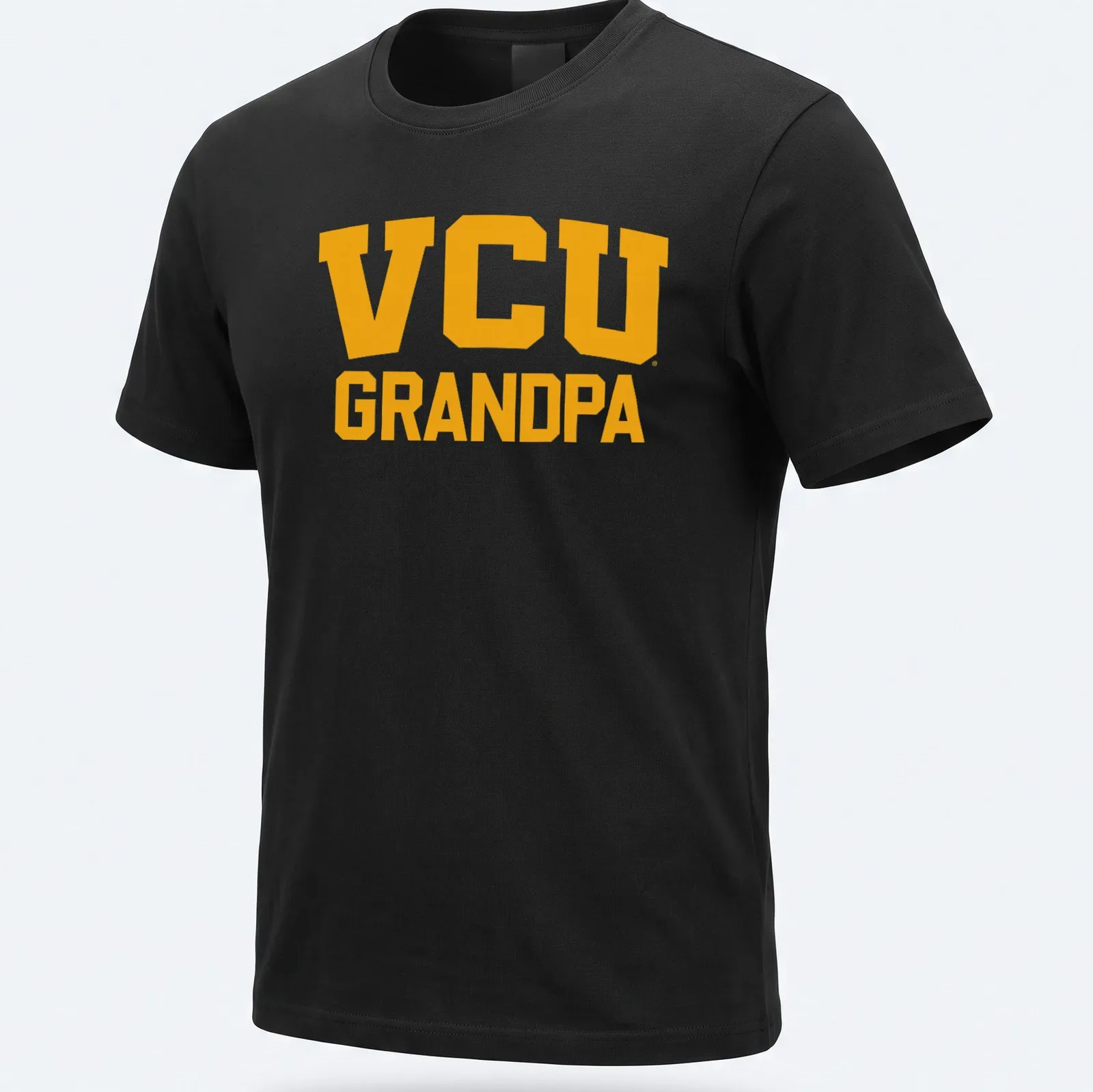 Bold yellow VCU Grandpa t-shirt with collegiate typography — printed on a unisex t-shirt