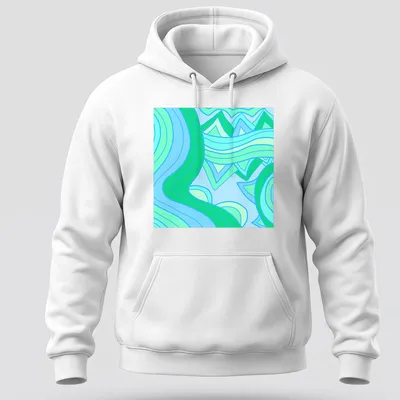 Modern geometric design of abstract waves in blue and green tones. — printed on a unisex hoodie