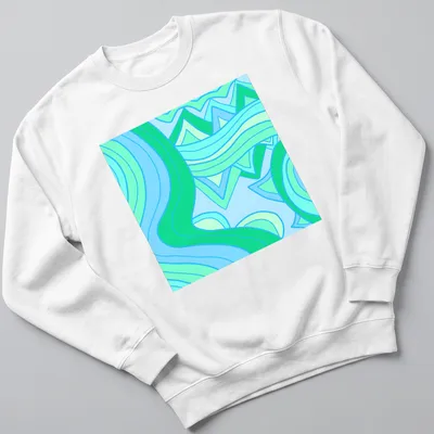 Modern geometric design of abstract waves in blue and green tones. — printed on a unisex sweatshirt